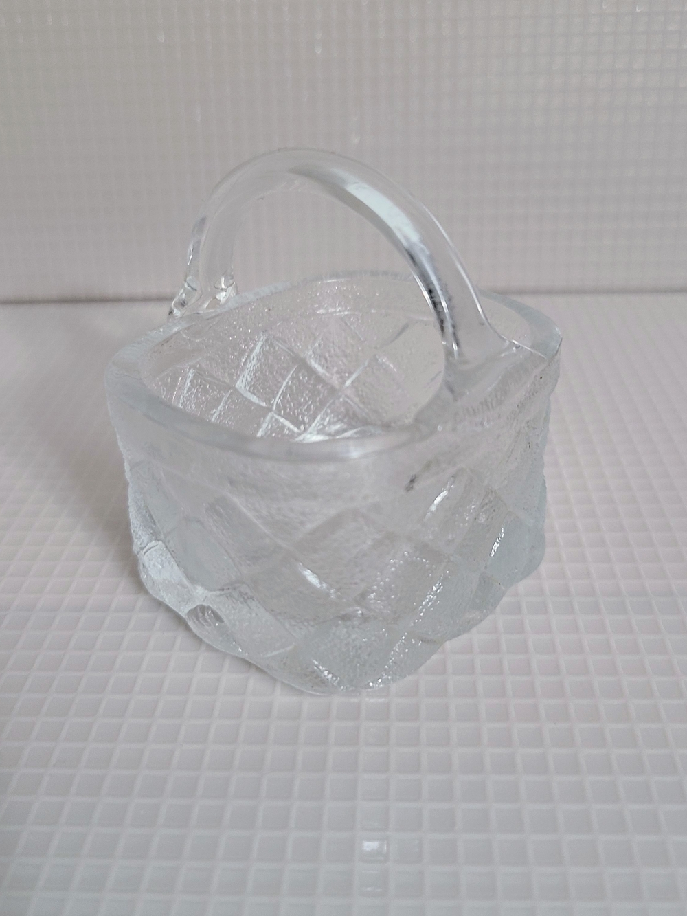 Clear Frosted Glass Miniature Flower Basket